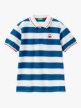 Benetton Kids' Stripe Short Sleeve Polo Shirt, Blue/Multi