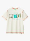 Benetton Kids' Live Details Short Sleeve T-Shirt, Cream