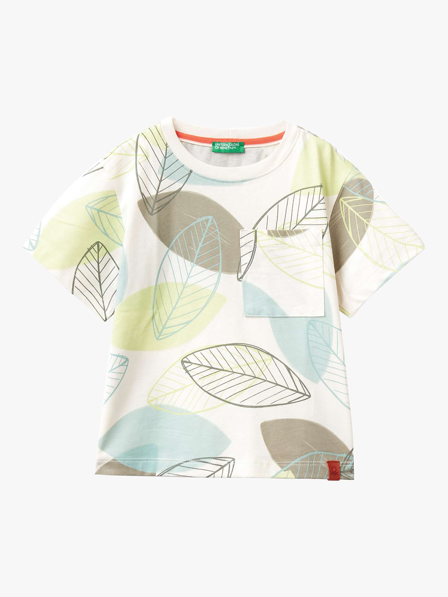 Buy Benetton Kids' Leaf Print Pocket Detail Short Sleeve T-Shirt, Cream/Multi Online at johnlewis.com