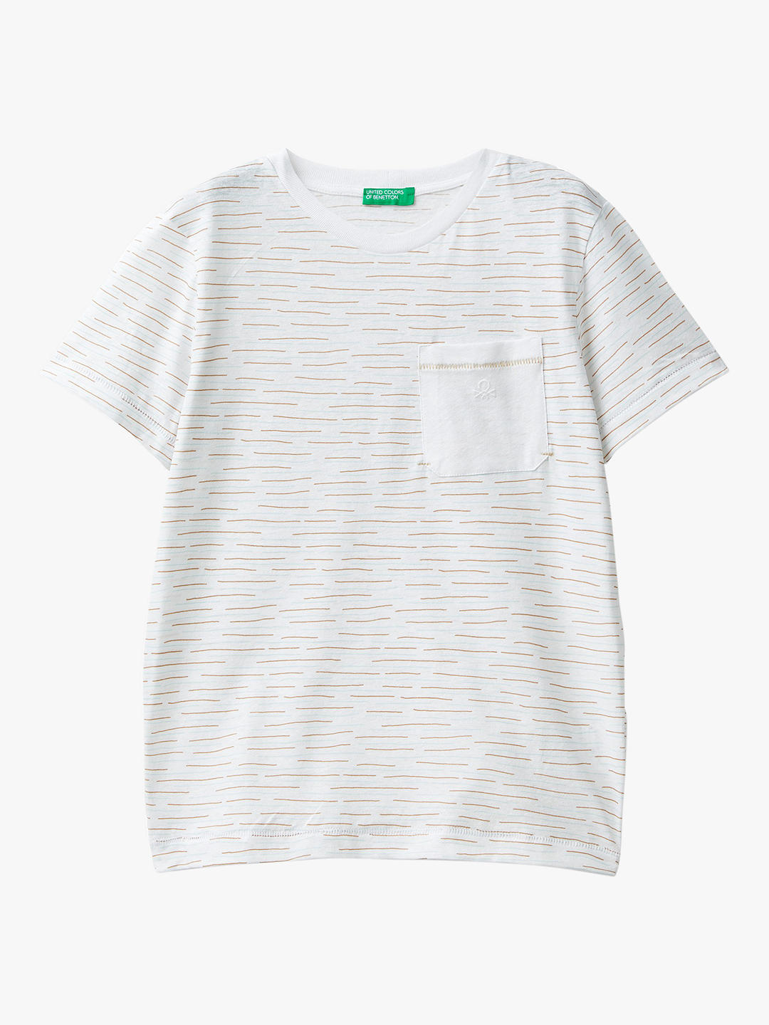 Benetton Kids' Abstact Stripe Pocket Detail Short Sleeve T-Shirt, Cream/Multi