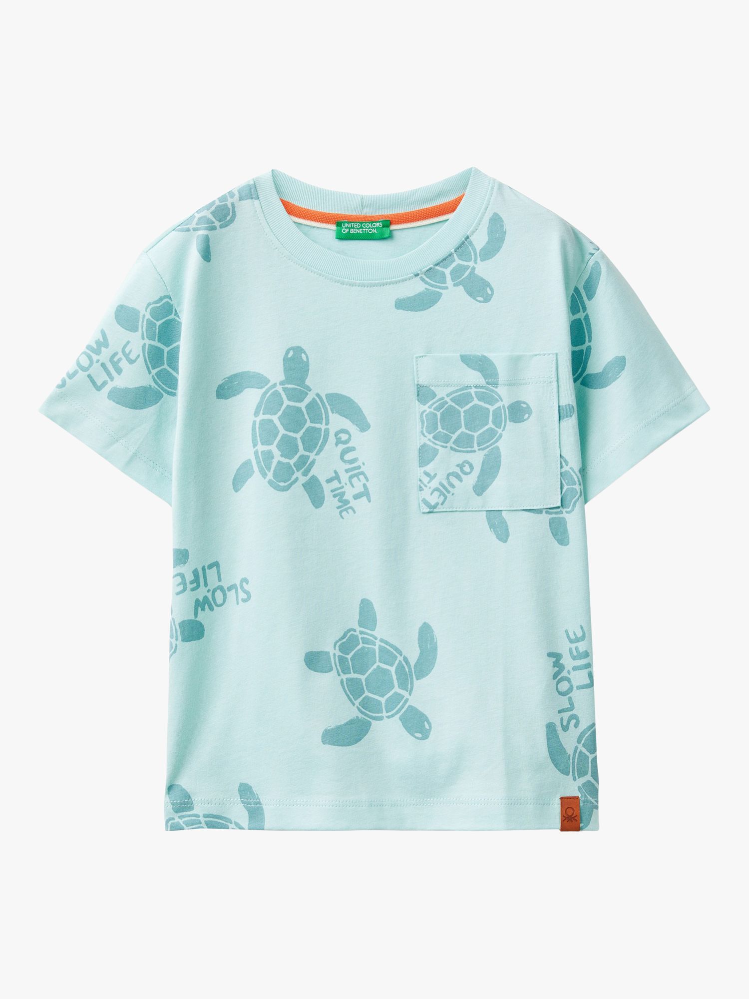 Benetton Kids' Turtle Print Pocket Detail T-Shirt, Light Blue Powder, 18-24 months