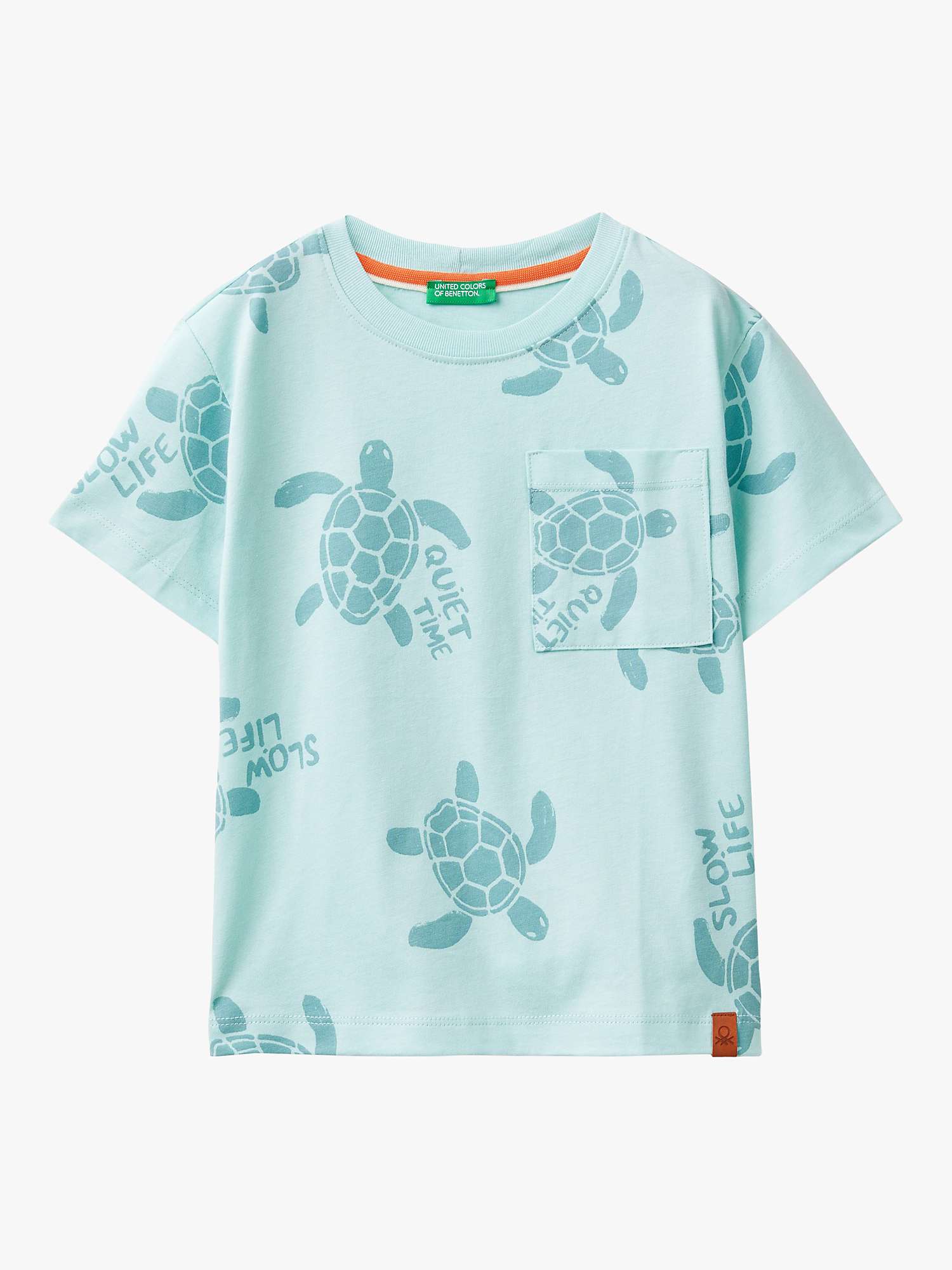 Buy Benetton Kids' Turtle Print Pocket Detail T-Shirt, Light Blue Powder Online at johnlewis.com