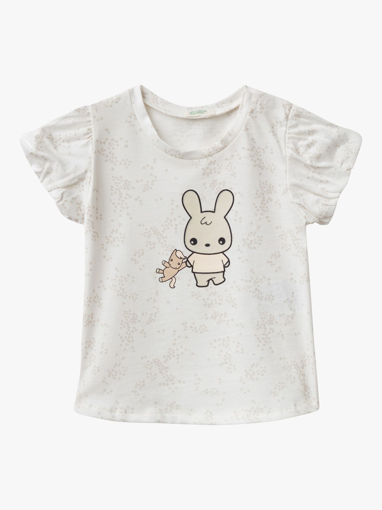 Benetton Baby Bunny Print Puff Sleeve T-Shirt, White Cream, 0-3 months