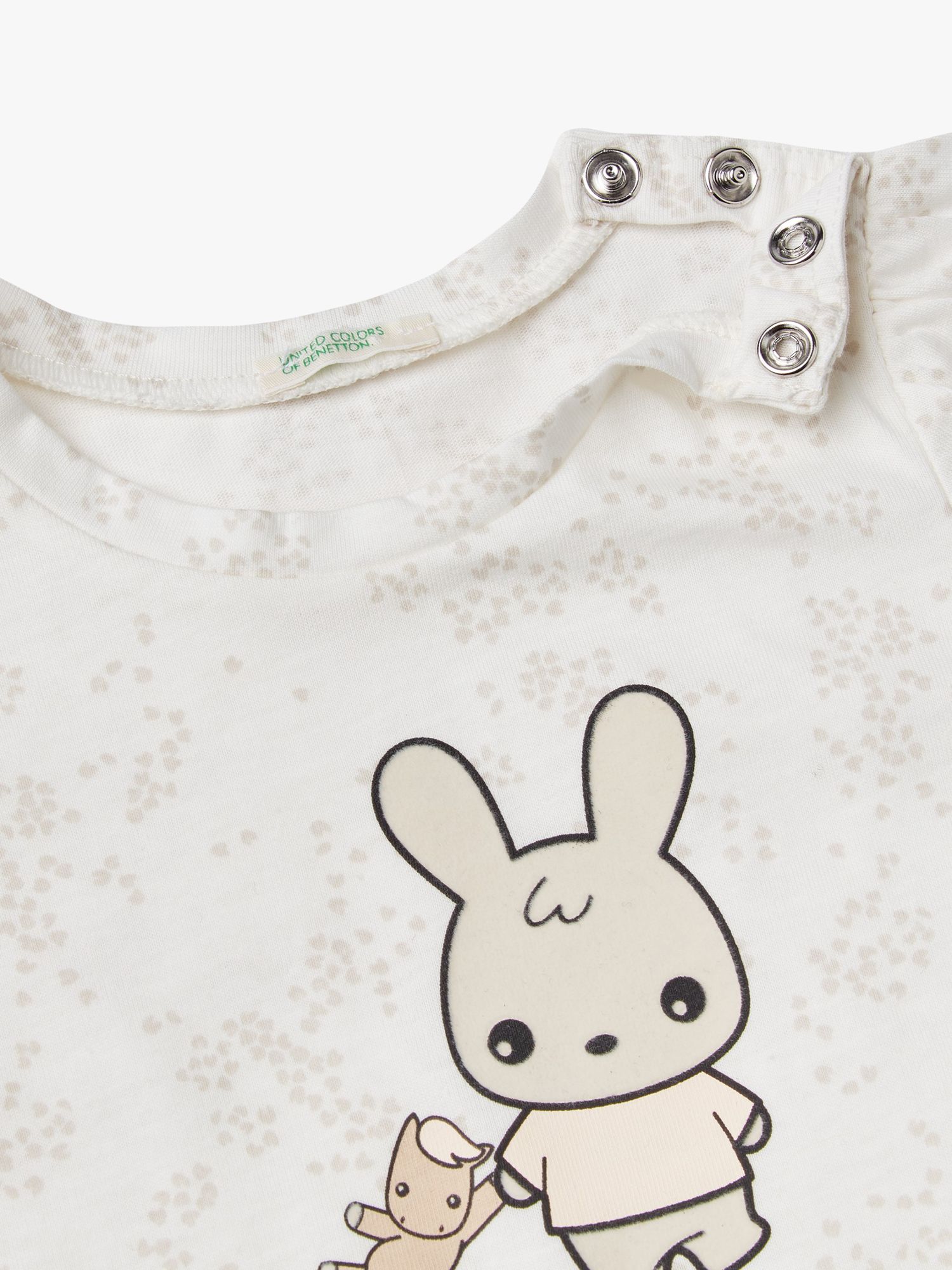 Benetton Baby Bunny Print Puff Sleeve T-Shirt, White Cream, 0-3 months