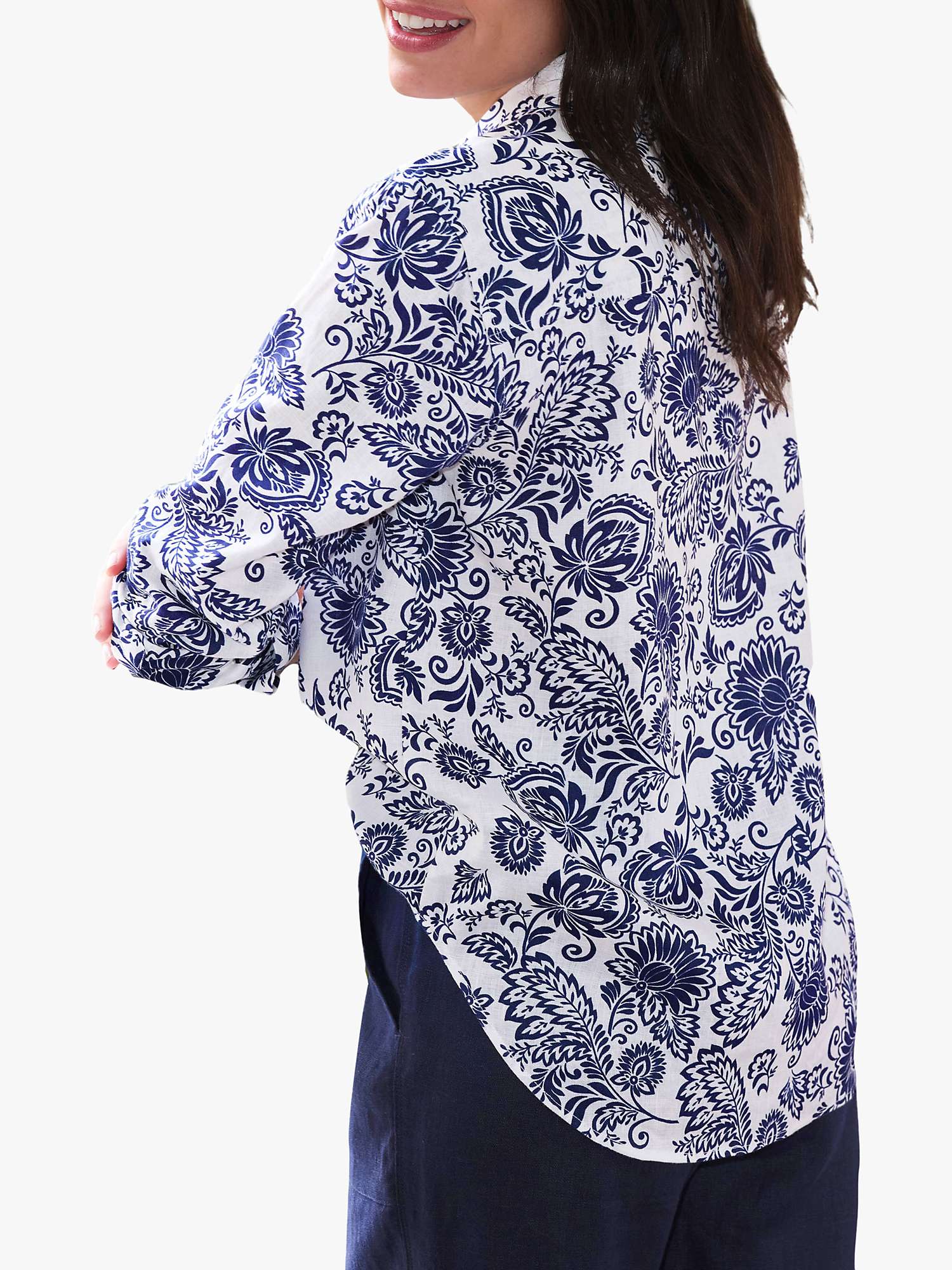 Buy Pure Collection Leaf Print Linen Shirt, White/Blue Online at johnlewis.com