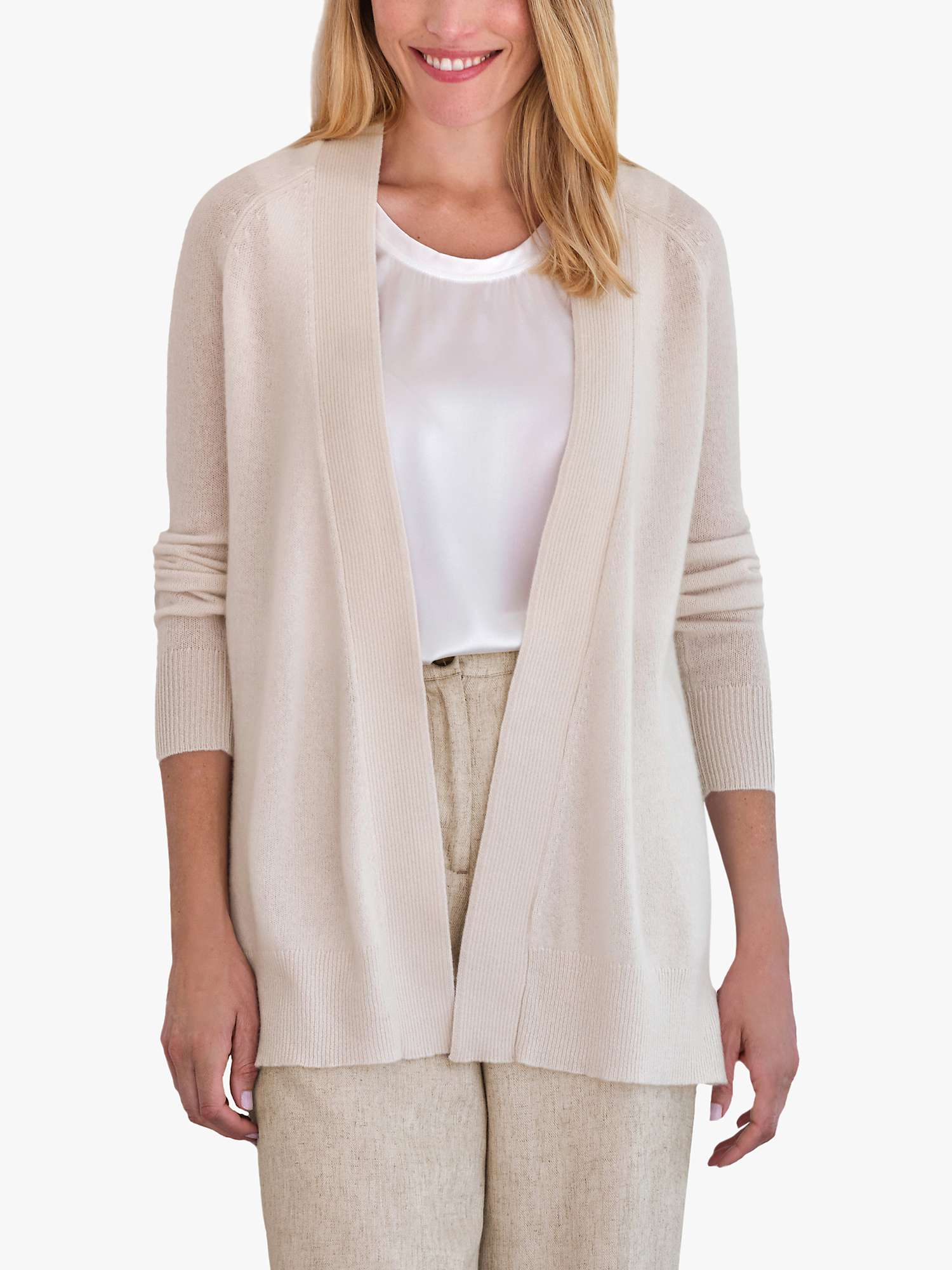 Buy Pure Collection Gassato Cashmere Rib Detail Longline Cardigan, Natural Online at johnlewis.com