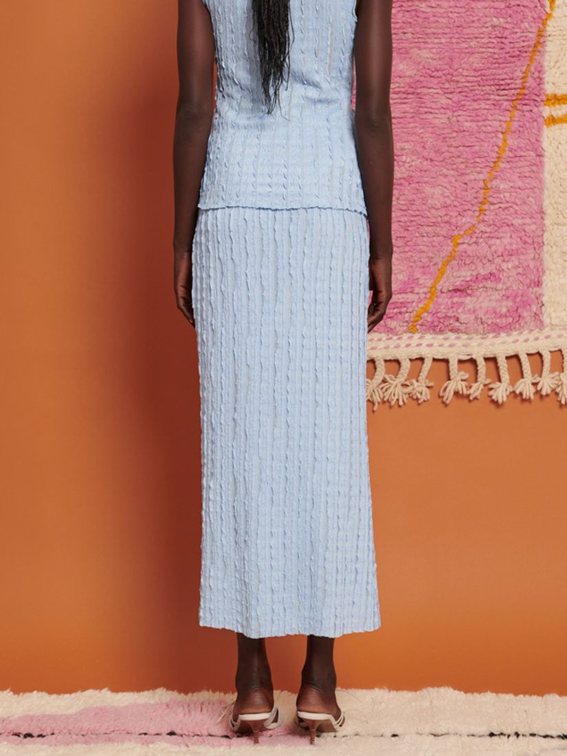 GHOSPELL Jamila Textured Stretch Midi Skirt, Blue, 6