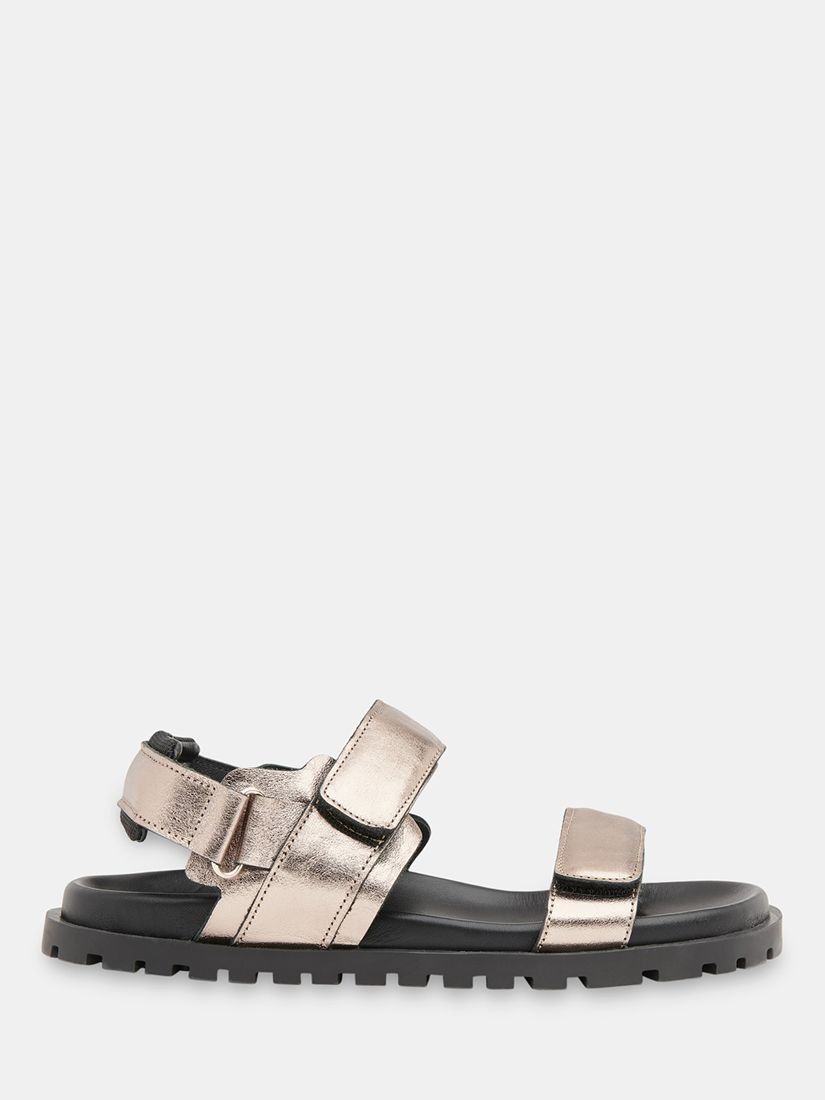Whistles Ria Sporty Velcro Strap Leather Sandals, Pewter, 3