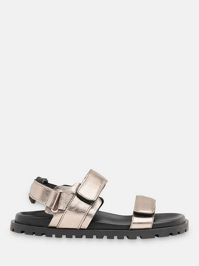 Whistles Ria Sporty Velcro Strap Leather Sandals, Pewter