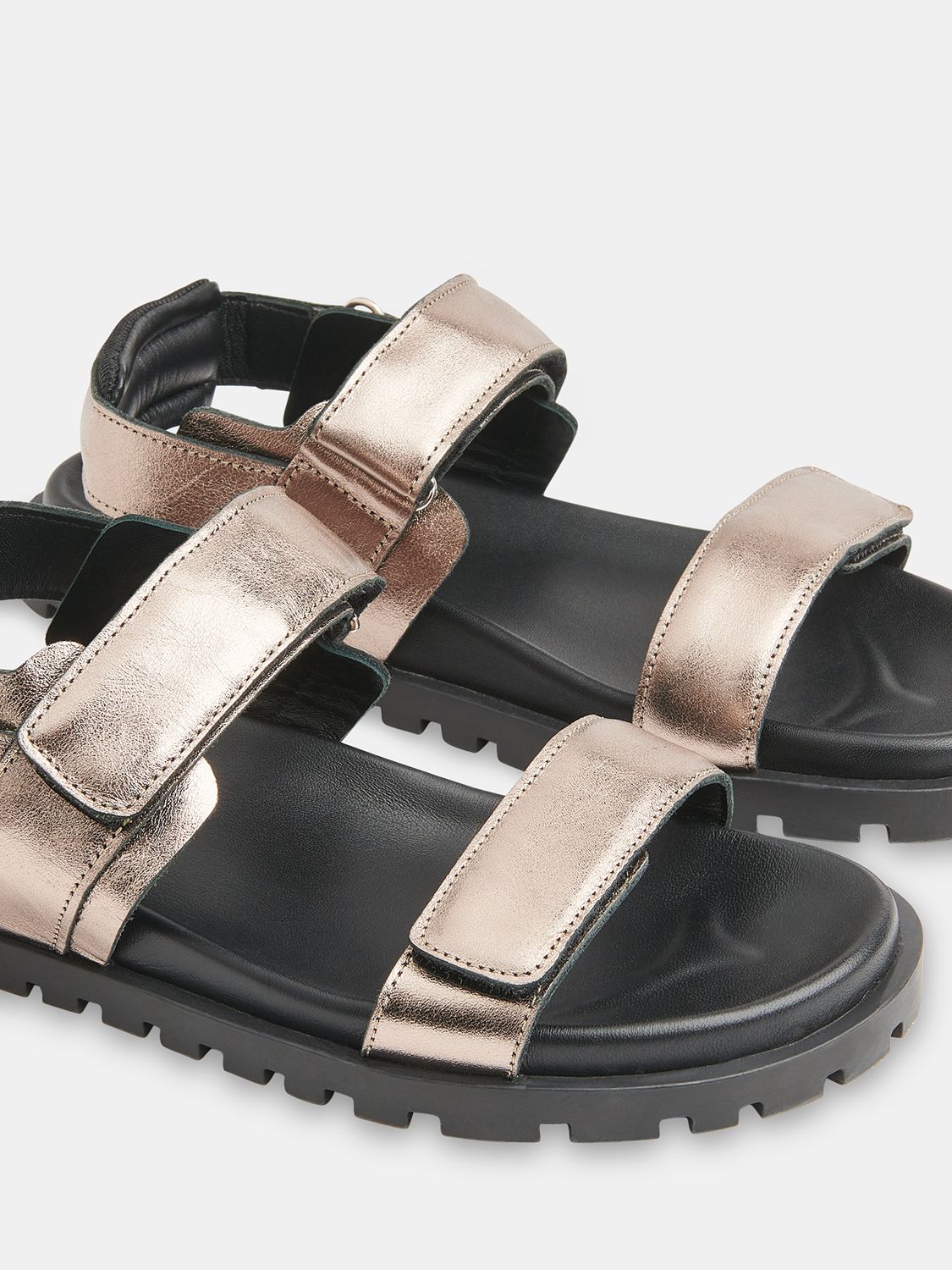 Whistles Ria Sporty Velcro Strap Leather Sandals, Pewter, 3