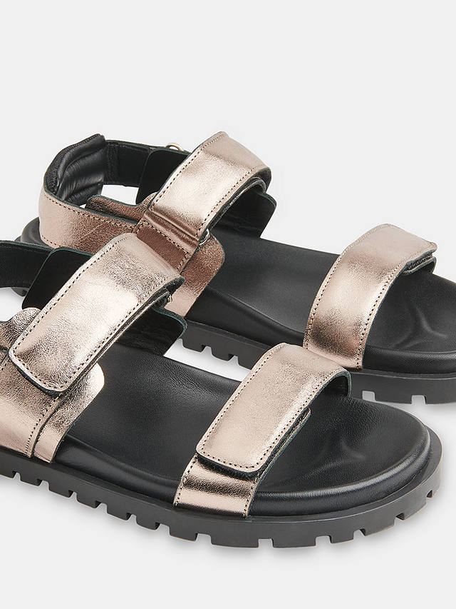 Whistles Ria Sporty Velcro Strap Leather Sandals, Pewter