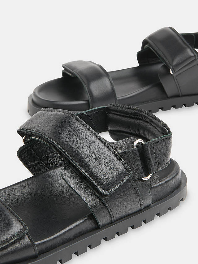Whistles Ria Sporty Velcro Strap Leather Sandals, Black