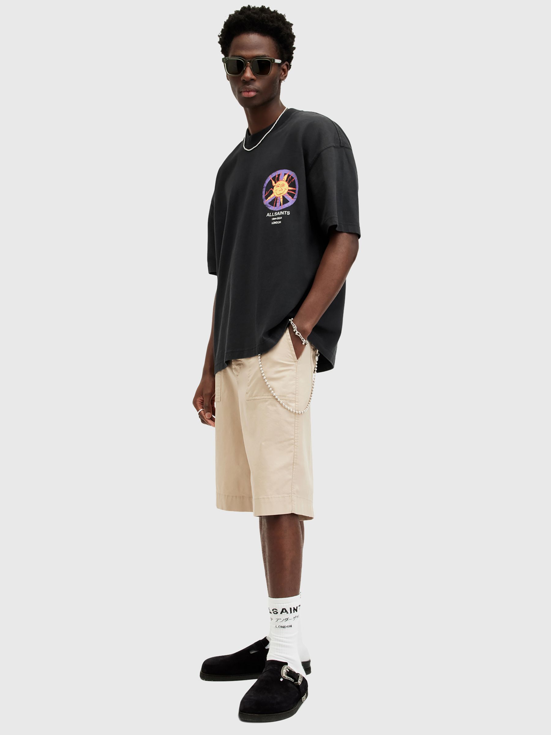 AllSaints ORBS Short Sleeve Crew T-Shirt, Washed Black, L