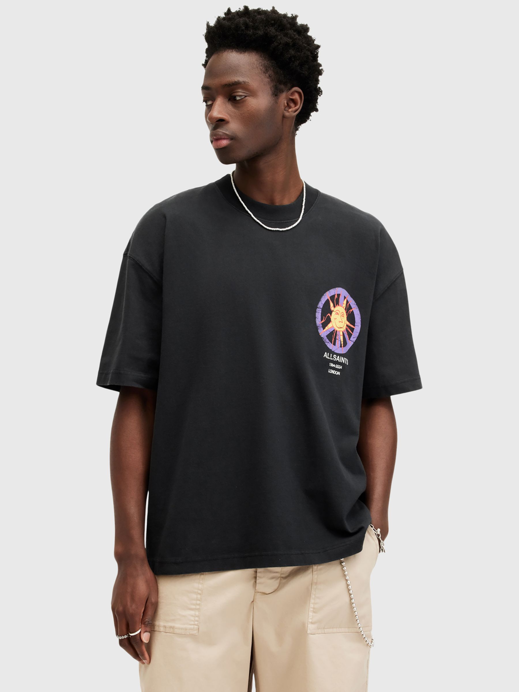 AllSaints ORBS Short Sleeve Crew T-Shirt, Washed Black, L