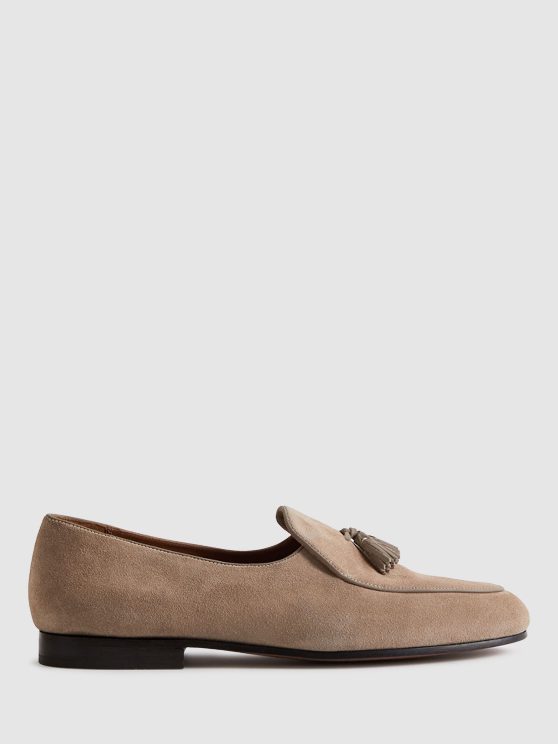 Reiss Harry Leather Tassel Loafers, Taupe, 7