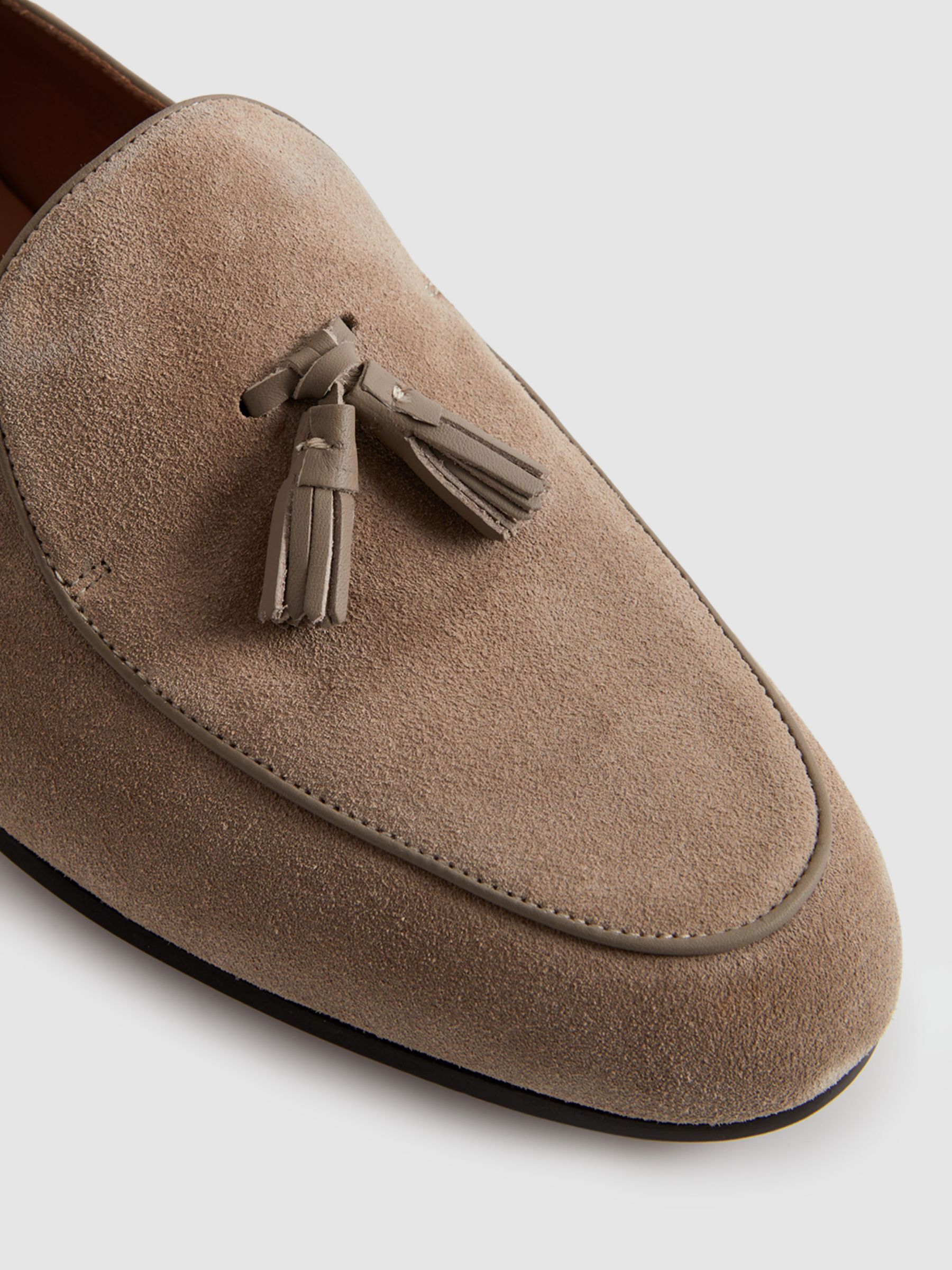 Reiss Harry Leather Tassel Loafers, Taupe, 7