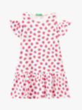 Benetton Kids' Stawberry Print Cold Shoulder Flounce Dress, Cream/Multi