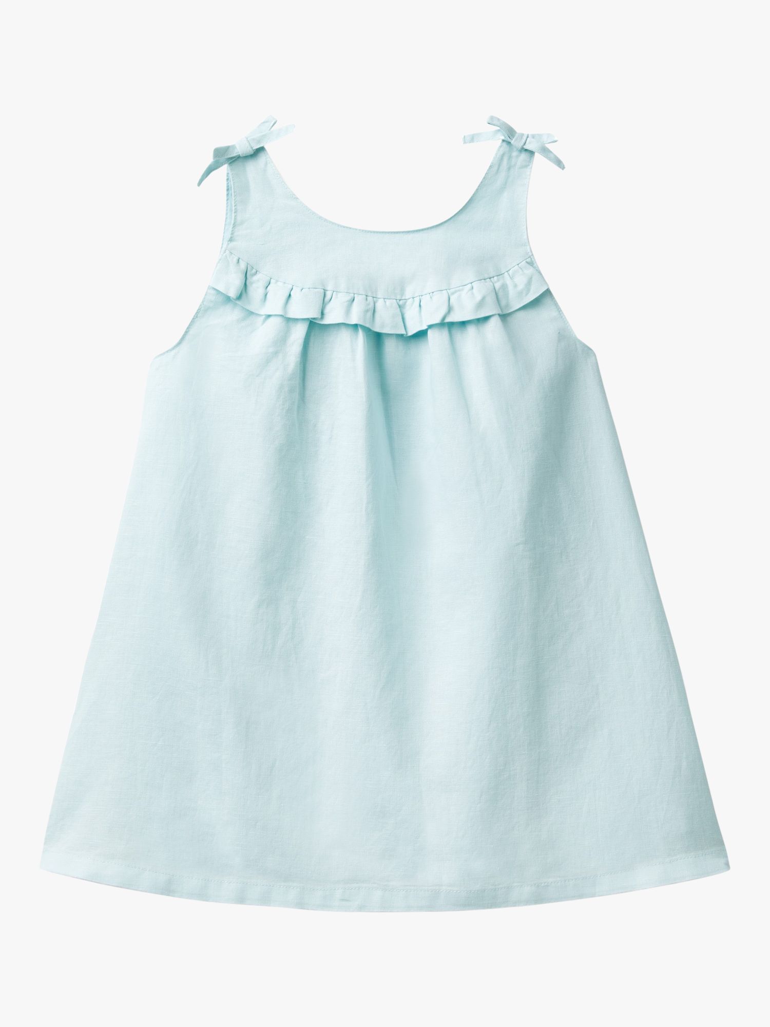 Benetton Kids' Linen Blend Ruffle Bow Detail Dress, Starlight Blue, 18-24 months