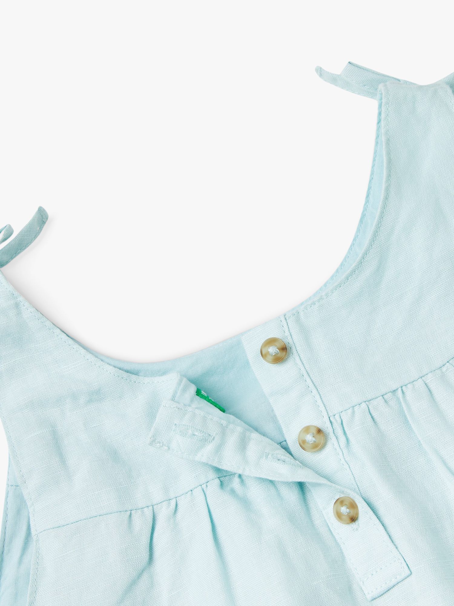 Benetton Kids' Linen Blend Ruffle Bow Detail Dress, Starlight Blue, 18-24 months