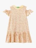 Benetton Kids' Floral Print Cold Shoulder Flounce Dress, Multi