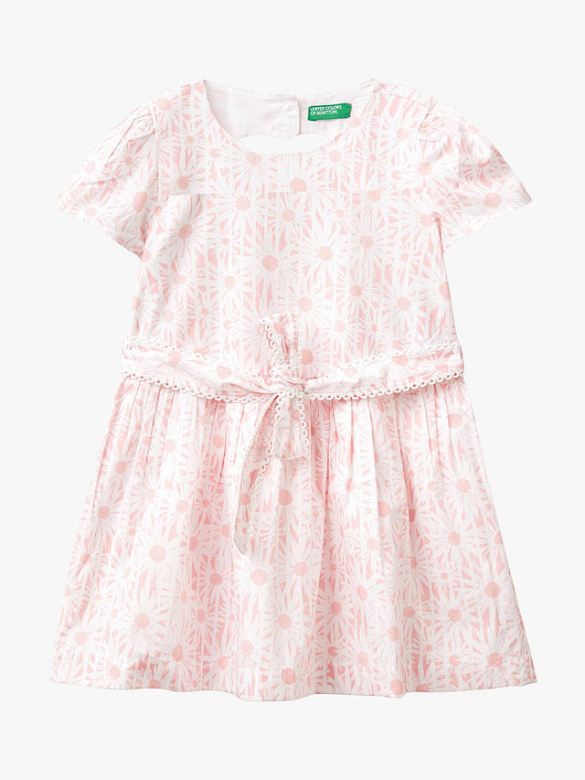 Benetton Kids' Cotton Poplin Daisy Stripe Dress, Pink