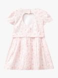 Benetton Kids' Cotton Poplin Daisy Stripe Dress, Pink