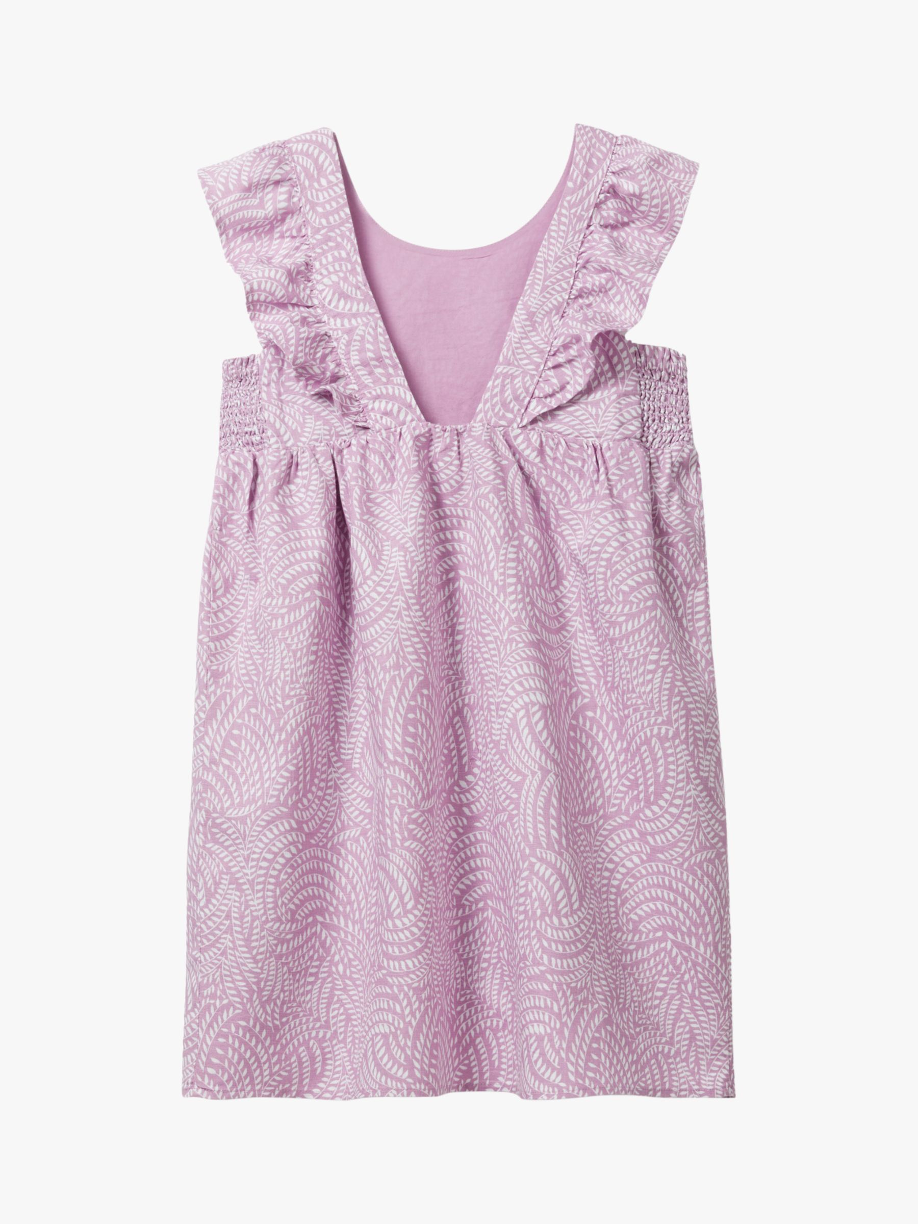 Buy Benetton Kids' Linen Blend Abstract Leaf Print Dress, Lilac/Multi Online at johnlewis.com