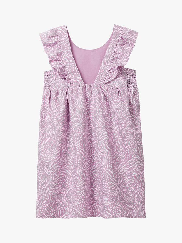 Benetton Kids' Linen Blend Abstract Leaf Print Dress, Lilac/Multi