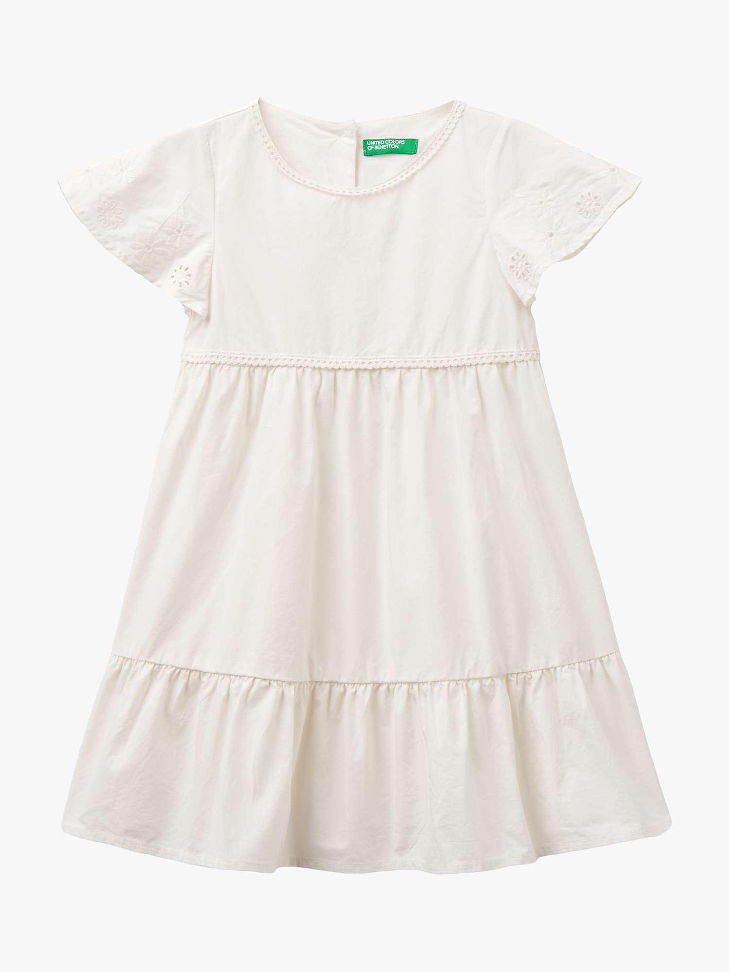 Buy Benetton Kids' Floral Embroidered Poplin Tiered Dress, Cream Online at johnlewis.com