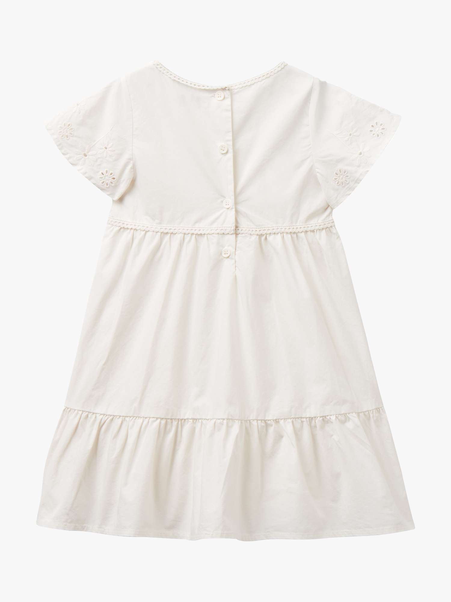 Buy Benetton Kids' Floral Embroidered Poplin Tiered Dress, Cream Online at johnlewis.com
