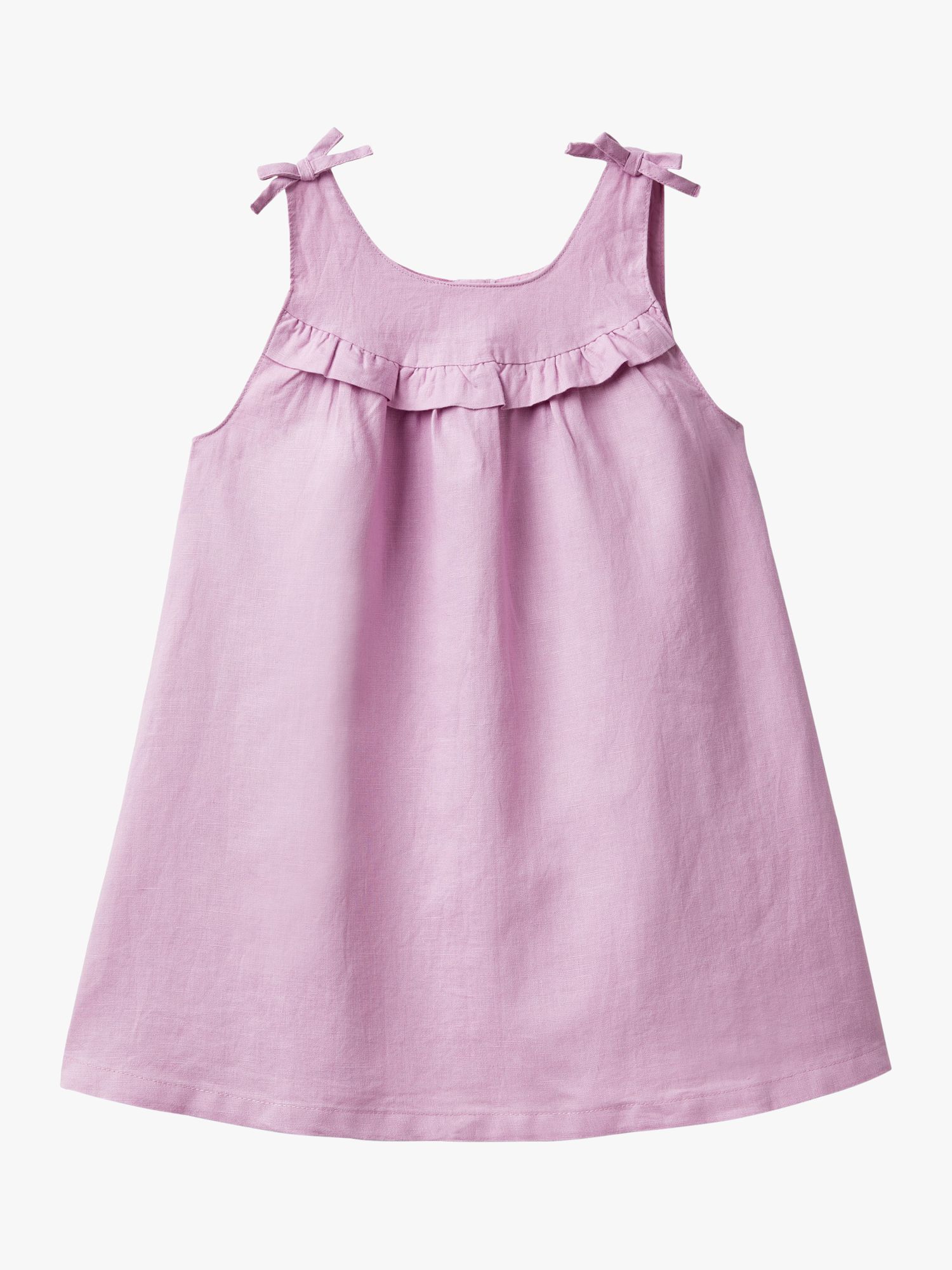 Benetton Kids' Linen Blend Ruffle Bow Detail Dress, Lilac, 3-4 years