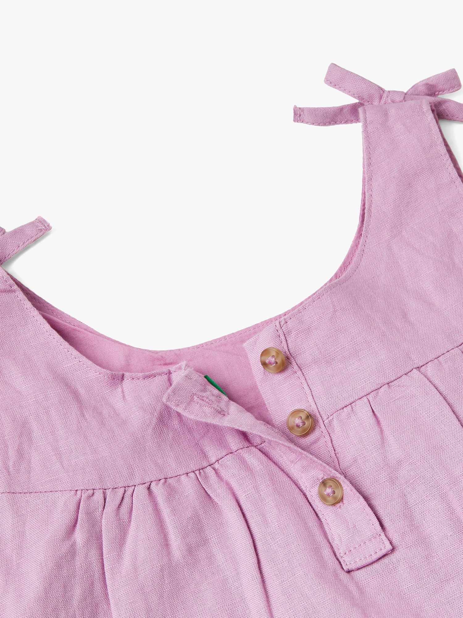 Benetton Kids' Linen Blend Ruffle Bow Detail Dress, Lilac, 3-4 years