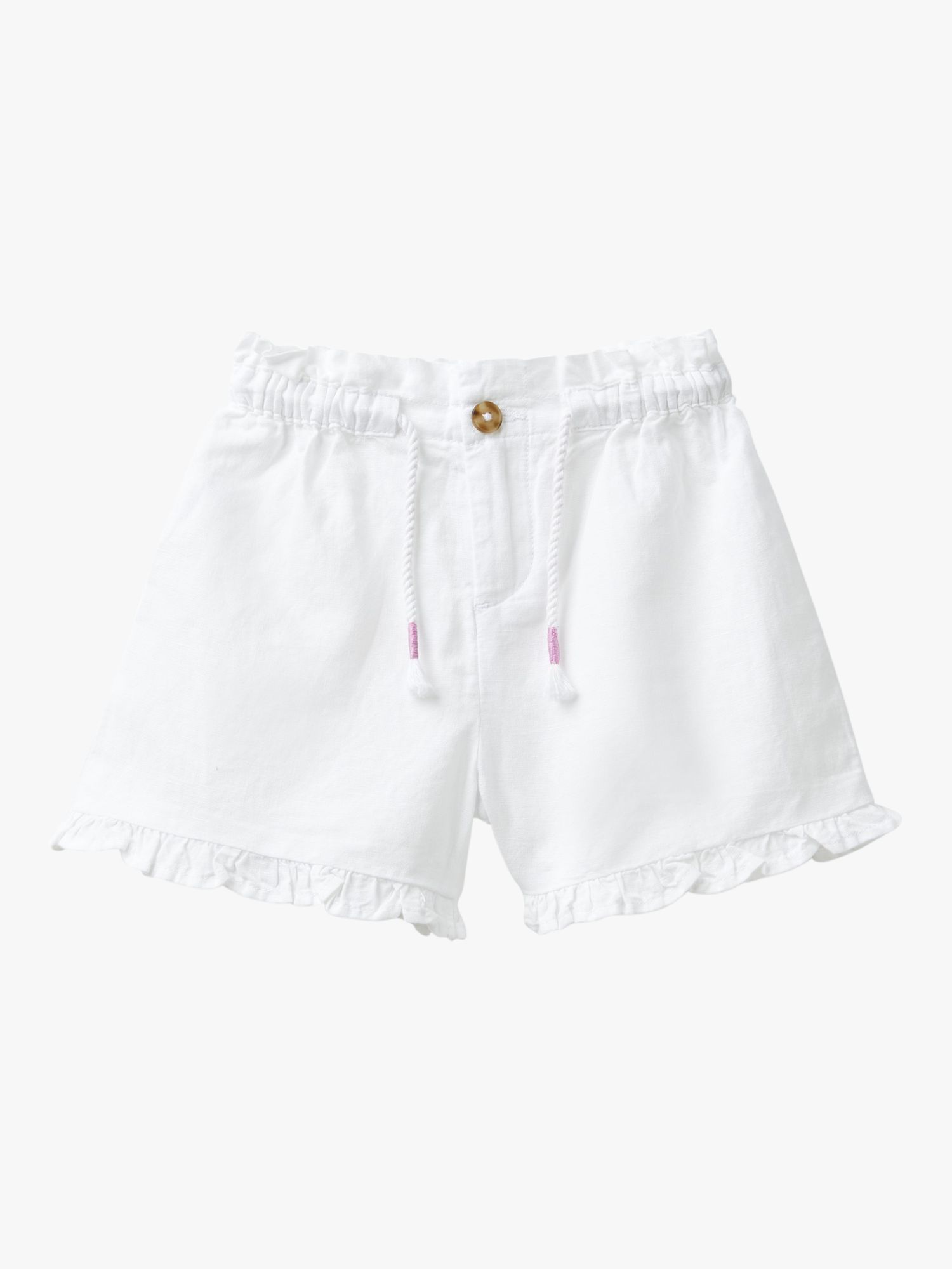 Benetton Kids' Linen Blend Drawstring Shorts, Optical White, 3-4 years