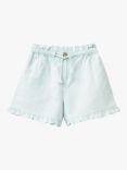 Benetton Kids' Linen Blend Drawstring Shorts, Starlight Blue