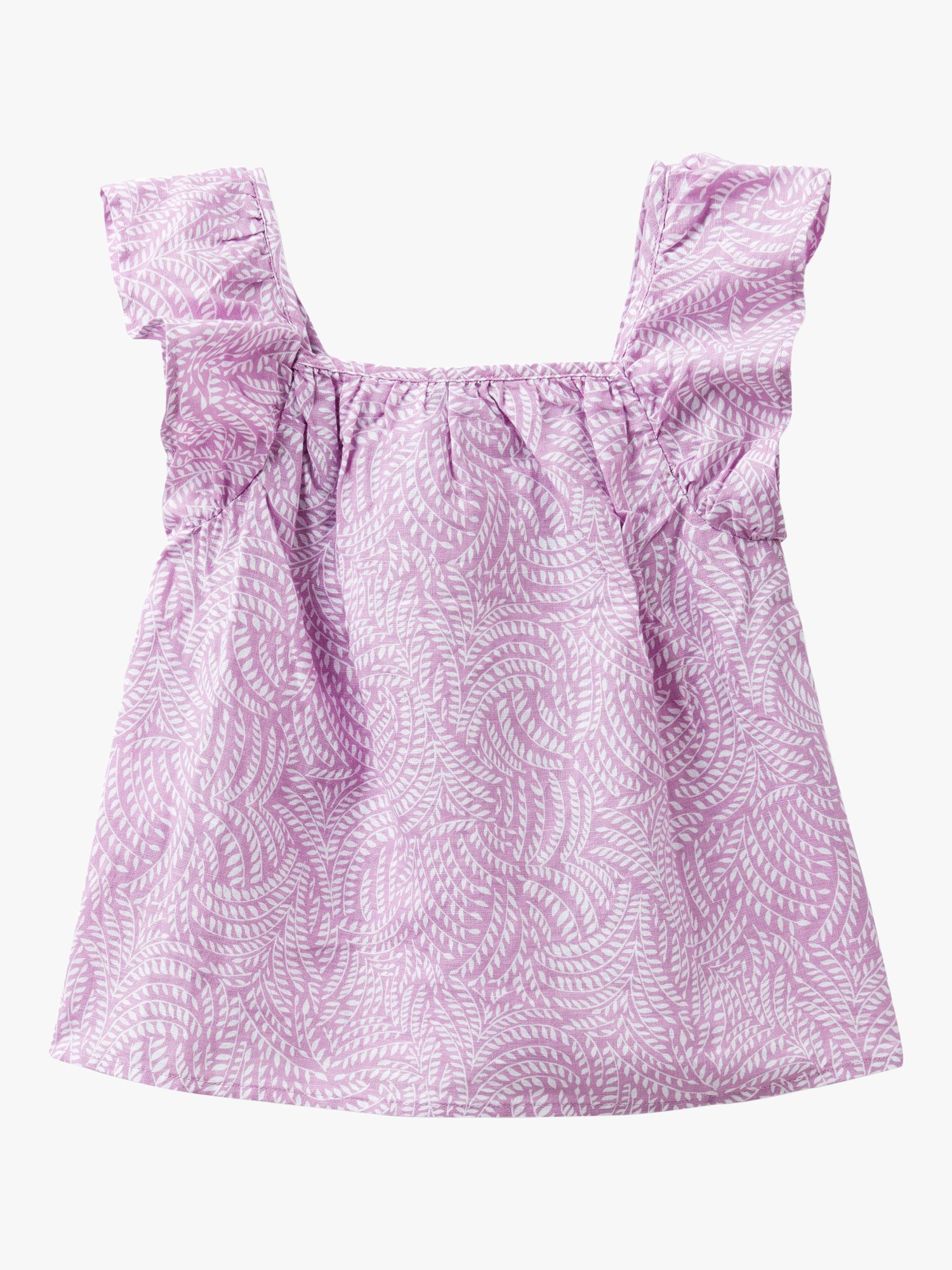 Benetton Kids' Linen Blend Abstract Leaf Print Shirred Blouse, Lilac/Multi, 6-7 years