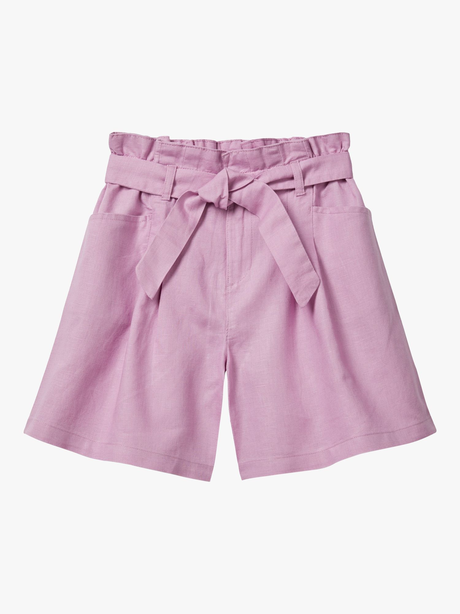 Benetton Kids' Linen Blend Tie Waist Shorts, Lilac, 6-7 years