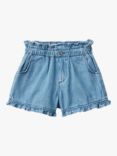 Benetton Girl's Flounce Denim Shorts, Blue