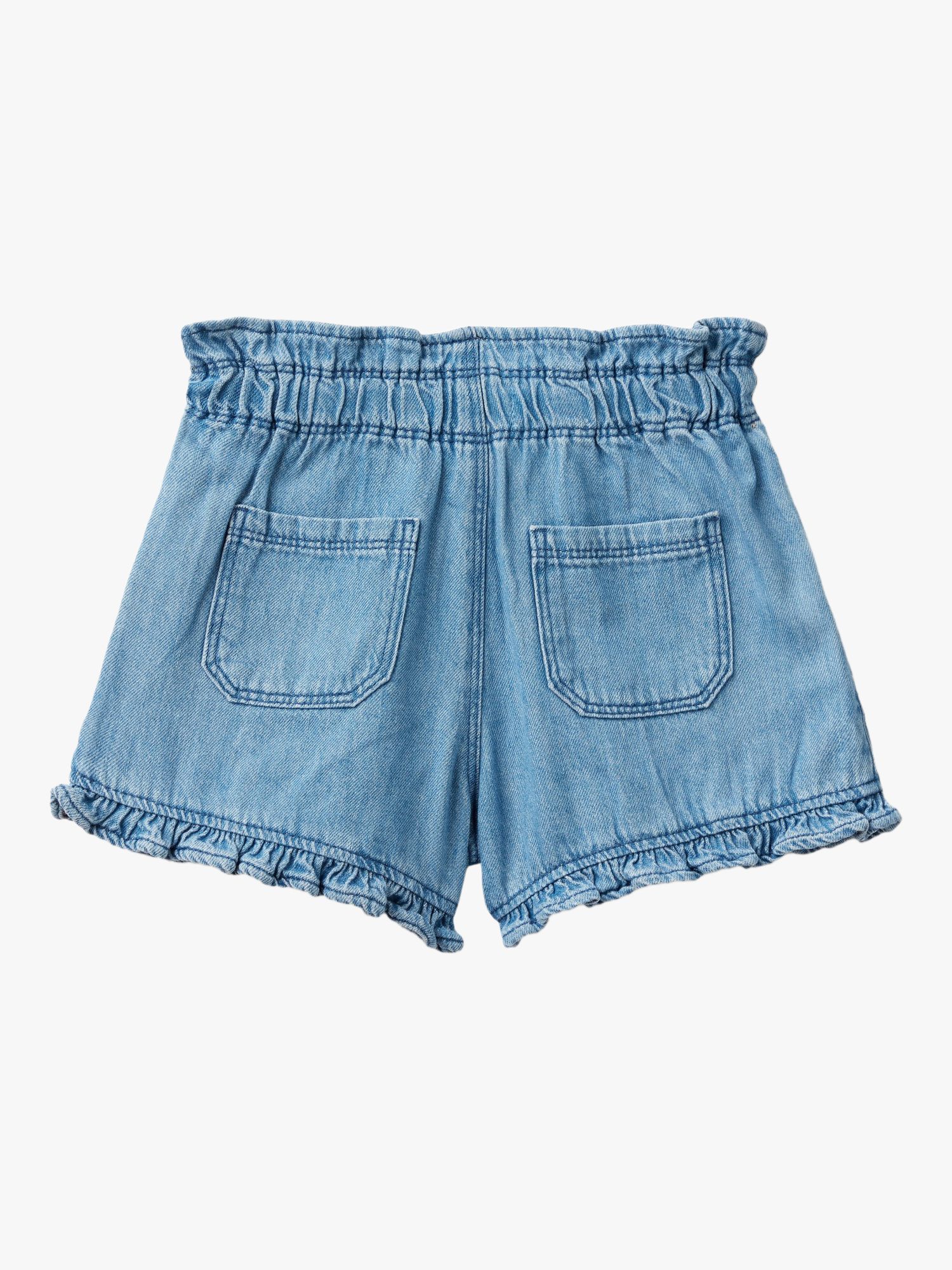 Benetton Girl's Flounce Denim Shorts, Blue, 3-4 years