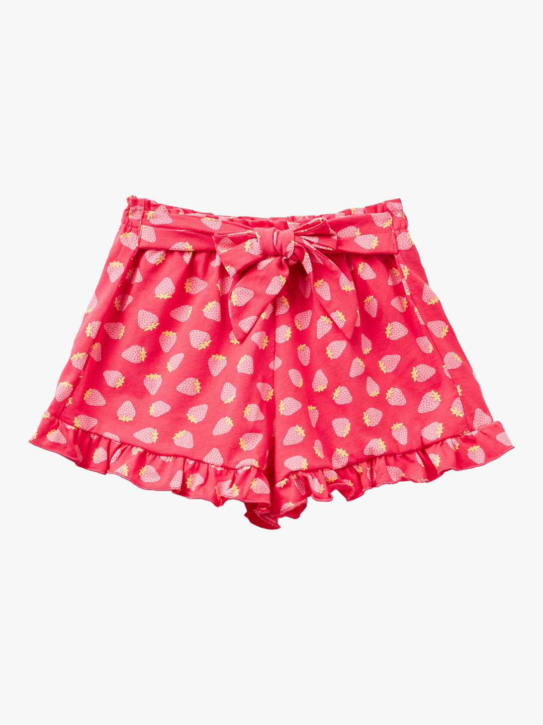 Benetton Kids' Strawberry Print Ruffle Tie Waist Shorts, Red/Multi
