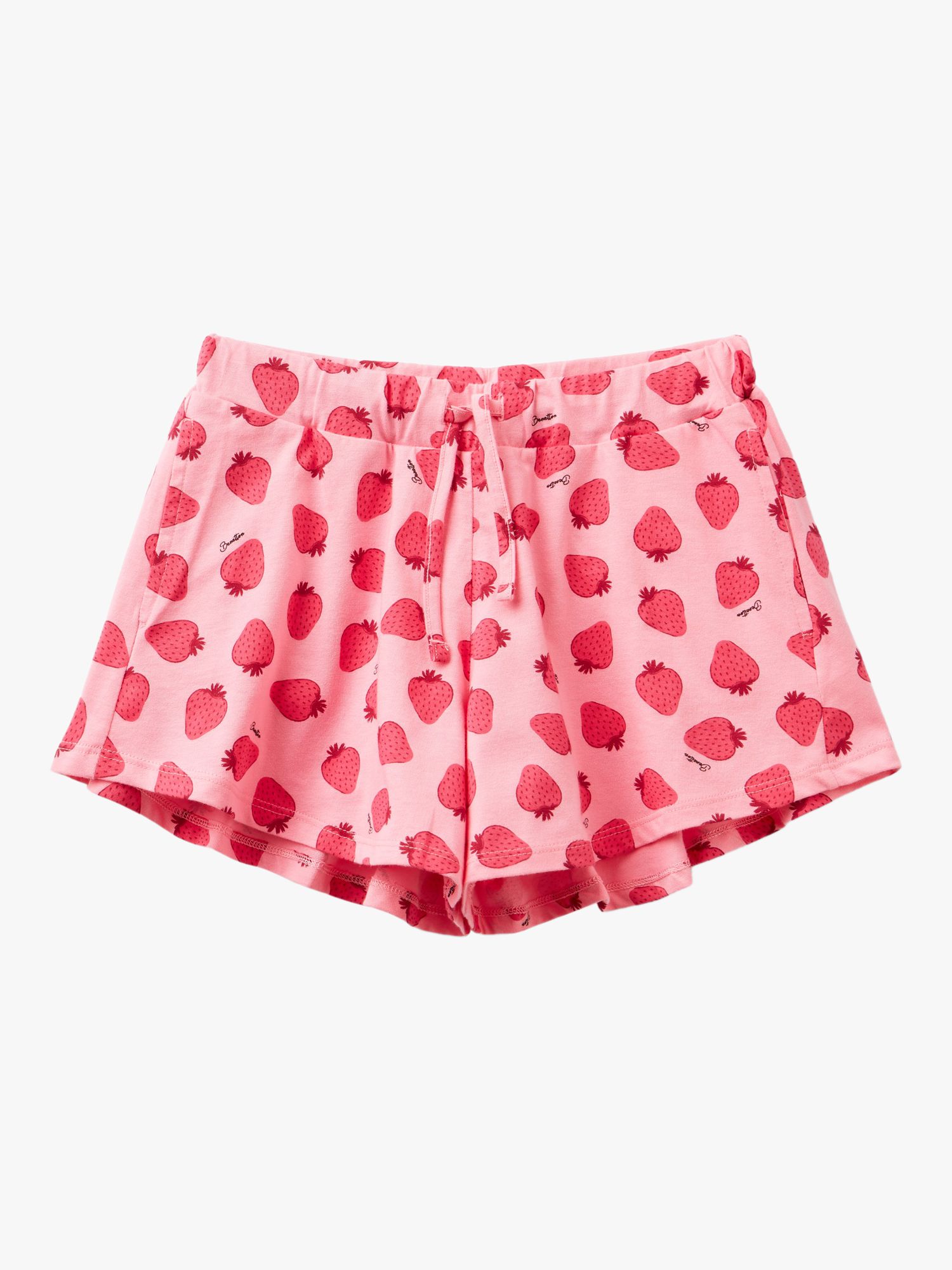 Benetton Kids' Strawberry Print Drawstring Shorts, Pink/Multi, 6-7 years