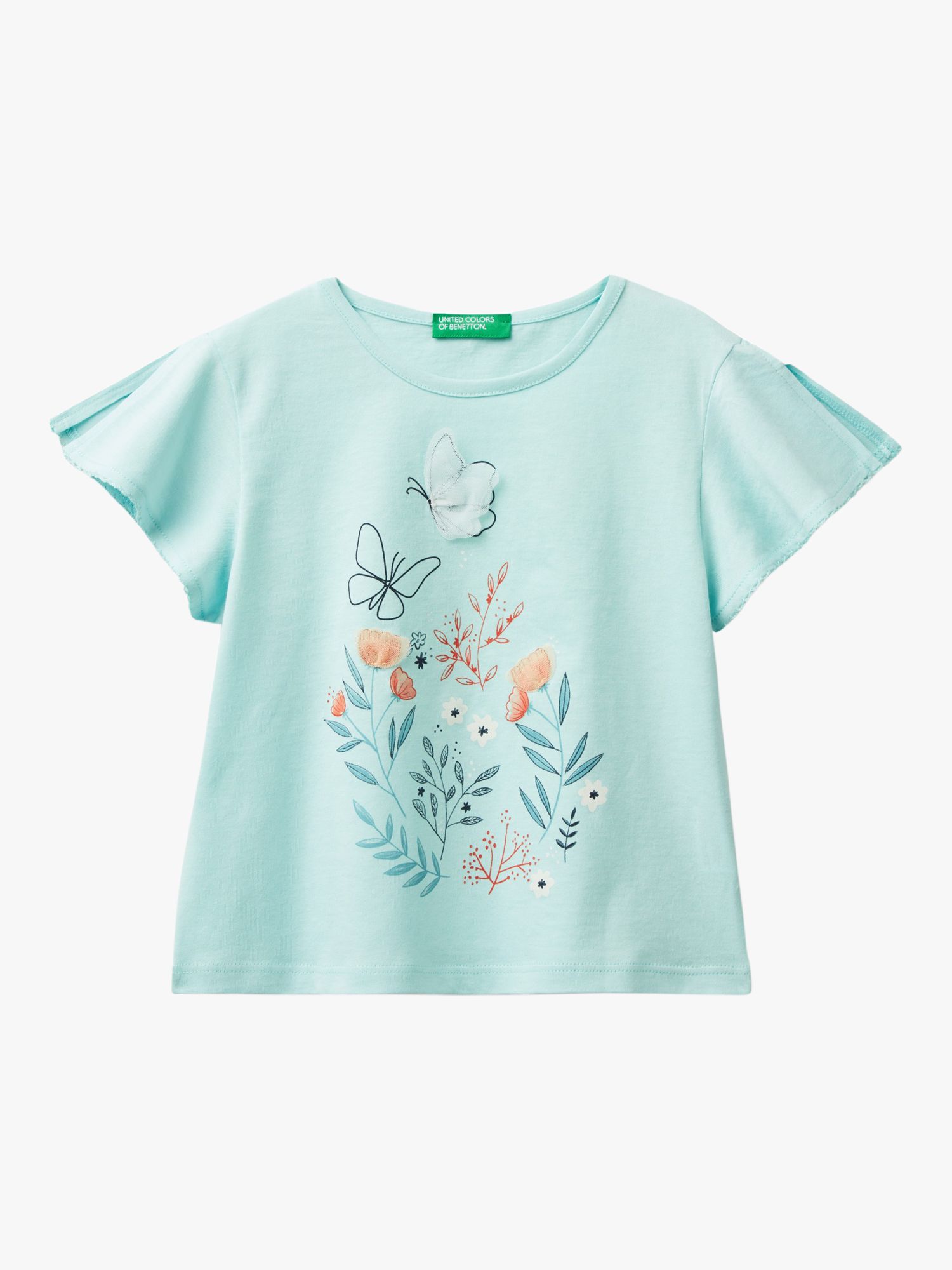 Benetton Kids' Butterfly Floral Print Slit Sleeve T-Shirt