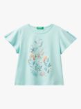 Benetton Kids' Butterfly Floral Print Slit Sleeve T-Shirt
