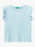 Benetton Kids' You Are Loved Ruffle Short Sleeve T-Shirt, Starlight Blue
