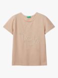 Benetton Kids' Horse Embroidered Cord T-Shirt, Powder
