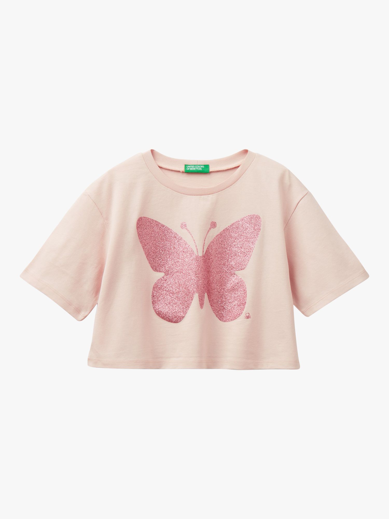 Benetton Kids' Glitter Butterfly T-Shirt, Sand, 6-7 years