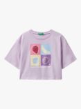 Benetton Kids' Berry Good Day Glitter Short Sleeve T-Shirt, Mauve/Multi