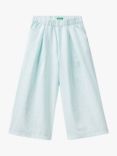 Benetton Kids' Linen Blend Geometric Print Wide Leg Trousers, Aqua/Multi