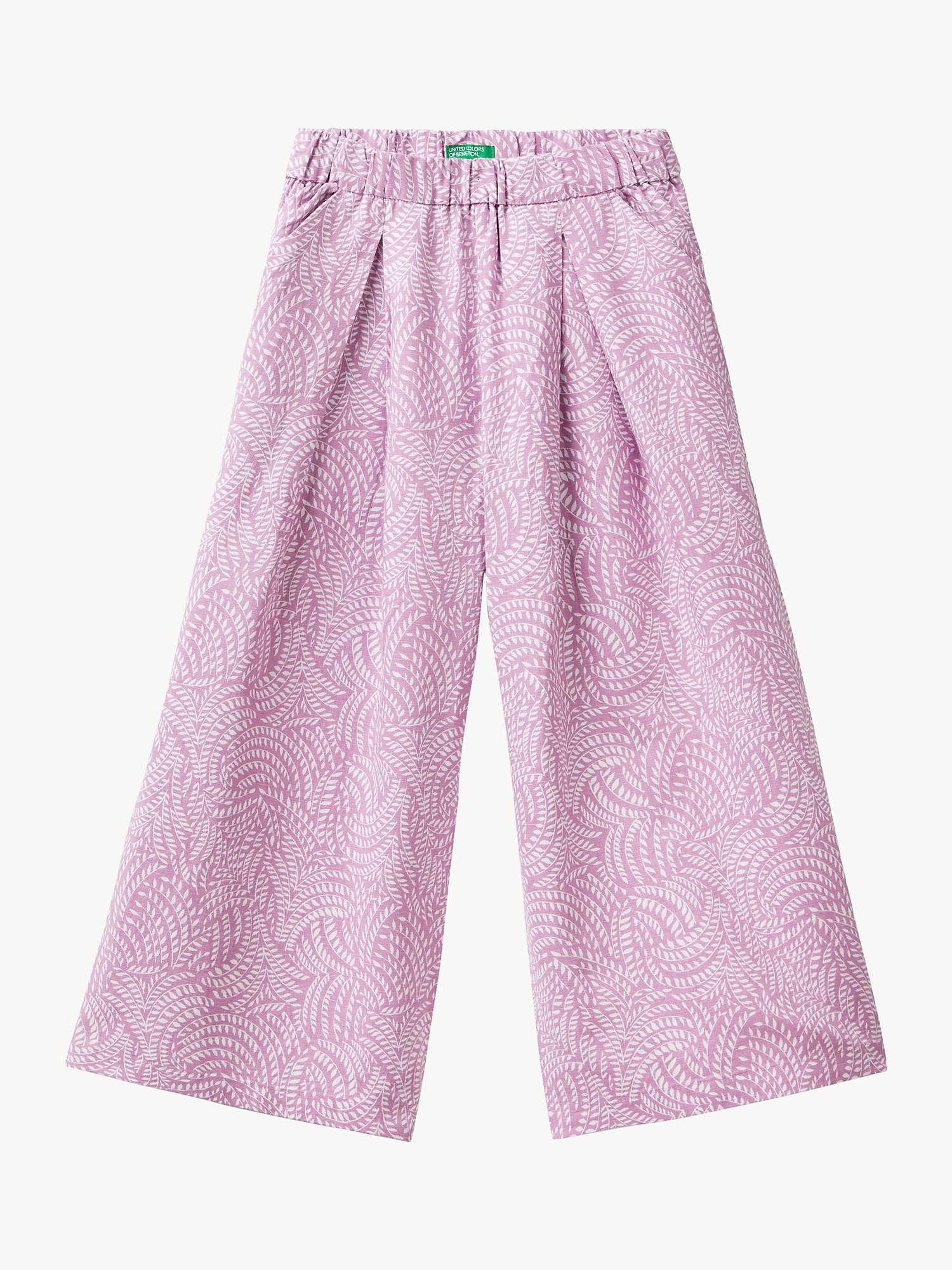 Buy Benetton Kids' Linen Blend Abstract Leaf Print Wide Leg Trousers, Lilac/Multi Online at johnlewis.com