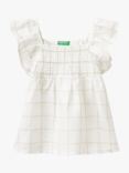 Benetton Kids' Check Linen Blend Blouse, Cream/Multi