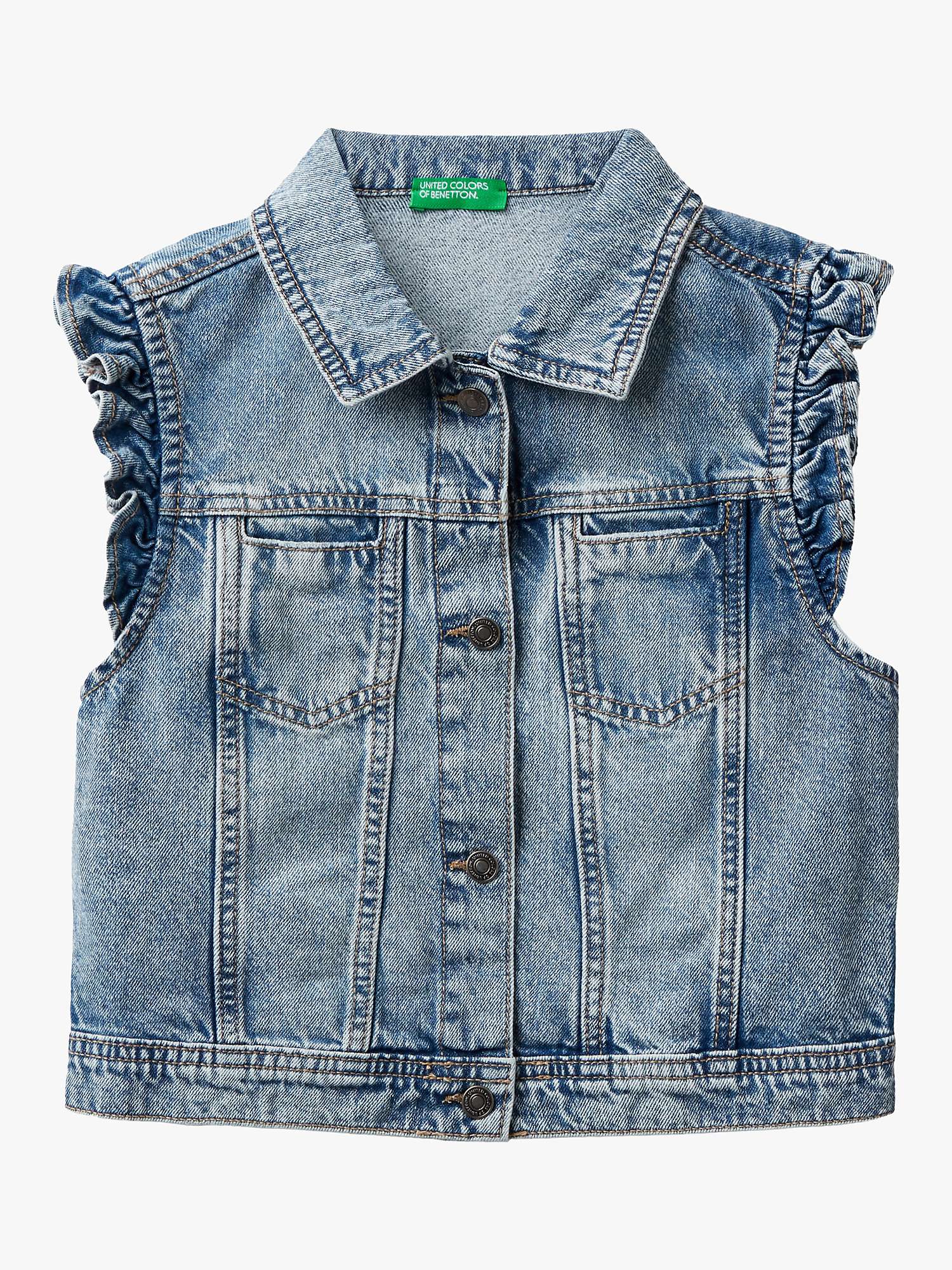 Buy Benetton Kids' Ruffle Detail Denim Jacket, Sky Blue Online at johnlewis.com